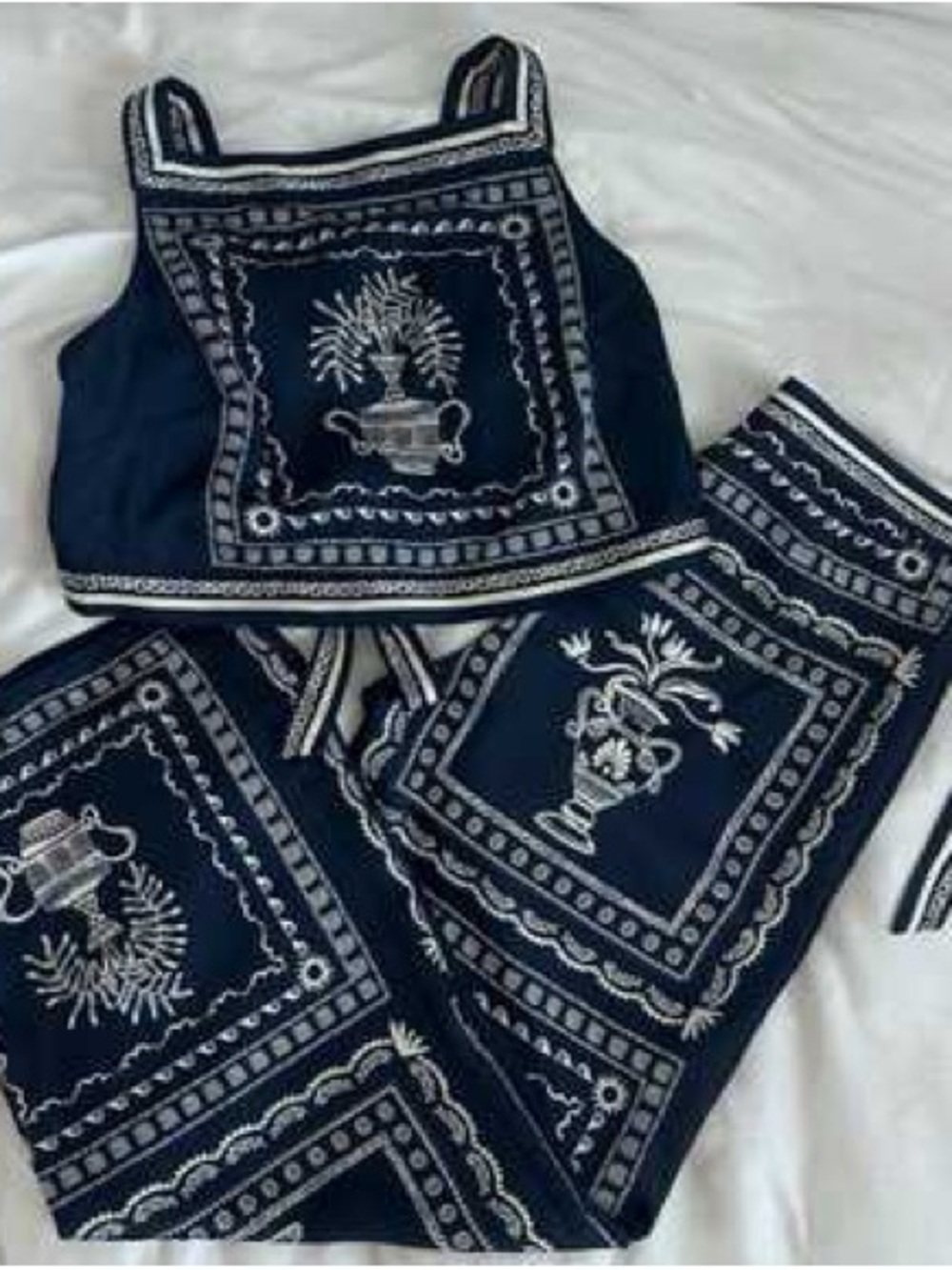 H&M Greco-Roman / Tropical Navy & White Printed Two-Piece Set